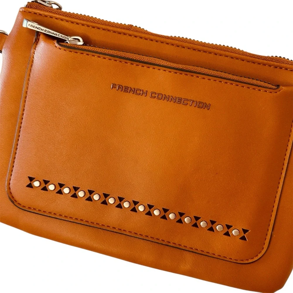 French Connection Lucy Honey Brown Zip Clutch